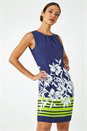 Navy Floral Print Sleeveless Shift Dress, Image 1 of 5