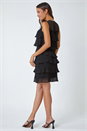 Black Sleeveless Pleated Tiered Chiffon Dress, Image 3 of 5