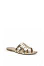 Gold XY LONDON Gold 'Ellie' Square Toe Cut Out Strap Flat Sandal Slides, Image 2 of 5
