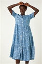 Denim Floral Print Denim Smock Dress, Image 4 of 5