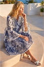 Navy  Beaded Tassel Trim Smock Dress, Image 2 of 4