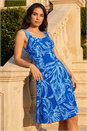 Blue Abstract Leaf Print Panel Dress, Image 2 of 4