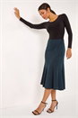 Teal Flared Textured Midi Stretch Skirt, Image 2 of 5