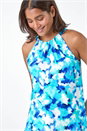 Blue Abstract Print Stretch Halter Neck Top, Image 4 of 5