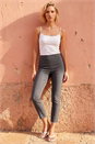 Dark Grey Full Length Elastic Waist Stretch Trousers, Image 2 of 4