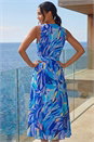 Blue Floral Print Wrap Chiffon Midi Dress, Image 3 of 4