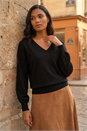Black Plain Stretch V-Neck Longline Jumper, Image 2 of 4