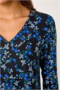 Blue Floral Print V-Neck Stretch Tunic Top, Image 5 of 5