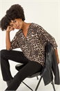 Tan Animal Print Zip Front Stretch Top, Image 1 of 5
