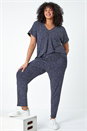 Navy  Curve Printed Elastic Waist Tapered Trousers, Image 6 of 6