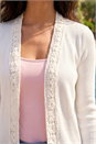 Ivory  Crochet Trim Knit Cardigan , Image 4 of 4