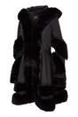 Black Flared Leather Hooded Cape Coat-Mandal, Image 2 of 6