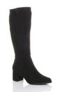 Black AJVANI Black Mid Block Heel Pointed Toe Stretchy Riding Calf Boots, Image 1 of 5