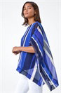 Navy Stripe Print Chiffon Overlay Tunic Top, Image 1 of 5