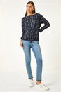 Teal Tie Hem Geometric Print Top, Image 3 of 5