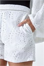 White Elastic Waist Cotton Broderie Shorts, Image 5 of 5