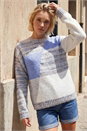 Light Blue Textured Colour Block Knit Jumper, Image 1 of 4