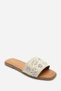 Cream Karter Embellished Canvas Slide On Sandals, Image 4 of 6