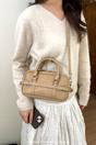 Taupe Barrel Satchel handbag With Shoulder Strap, Image 2 of 4