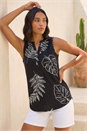 Black Textured Leaf Print Vest Top, Image 1 of 4