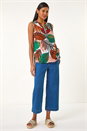 Orange Leaf Print Pleated Vest Top, Image 2 of 5