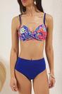 Multi Tropical Print Underwired Bikini Set with High Waist, Image 2 of 3
