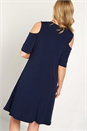Navy Cold Shoulder Swing Dress, Image 1 of 4