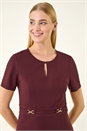 Wine Front Keyhole Belted Dress, Image 5 of 6