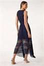 Navy  Pleated Lace Detail Midi Dress, Image 3 of 6