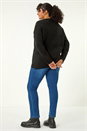 Black Curve Leaf Print Sparkly Knit Jumper, Image 3 of 5