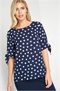 Navy Polka Dot Sleeve Tie Top, Image 1 of 5