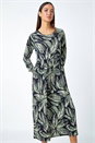 Khaki Textured Floral Print Midi Stretch Dress, Image 2 of 5