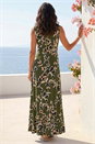 Khaki Leaf Print Twist Front Maxi Dress, Image 3 of 4