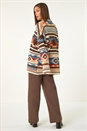 Brown Boucle Tribal Pattern Cardigan, Image 3 of 5