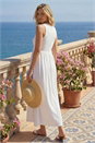White Cotton Blend Lace Detail Midi Dress, Image 3 of 4