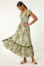 KHAKI Patchwork Lace Trim Maxi Dress, Image 2 of 5