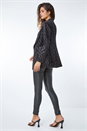 Black Shimmer Detail Waterfall Jacket, Image 3 of 5