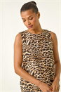 Natural Animal Print Buttoned Back Vest Top, Image 4 of 5