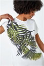 Ivory Metallic Leaf Print T-Shirt, Image 1 of 5