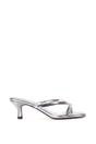 Silver XY LONDON Silver 'Tiana' Kitten Heel Sandal Mules With Toe Post, Image 1 of 6