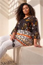 Orange Curve Ikat Print Woven Top, Image 1 of 4