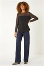 Black Holographic Foil Mesh Sleeve Top, Image 2 of 5
