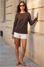 Chocolate Long Sleeve Jersey Top, Image 2 of 4