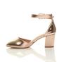 Rose Gold AJVANI Rose Gold Mid Block Heel Ankle Strap 2 Part Heels, Image 3 of 6