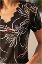 Black Floral Print Scallop Detail Top, Image 4 of 4