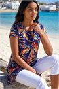 Navy  Leaf Print Hanky Hem Tunic Stretch Top, Image 1 of 4