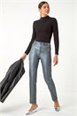 Pewter Metallic Coated Mom Style Trousers, Image 1 of 5