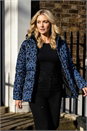 Blue Animal Print Flocked Hooded Coat, Image 1 of 4