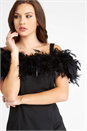 Black Feather Trim Bardot Dress, Image 3 of 4