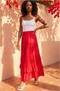 Red Broderie Tiered Maxi Skirt, Image 2 of 4